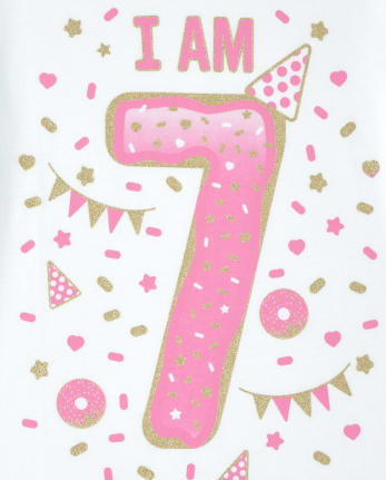 Girls Birthday Glitter I Am 7 Graphic Tee