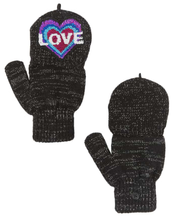 Girls Flip Sequin Heart Gloves