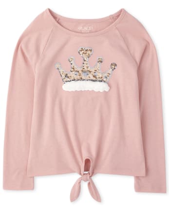 Girls Faux Fur Crown Tie Front Top