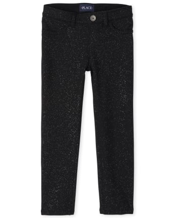 Girls Glitter French Terry Jeggings | The Children's Place - BLACK