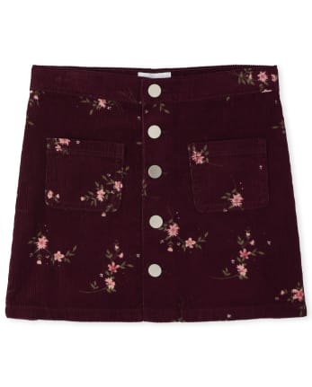 Falda Niña Botones Pana Floral