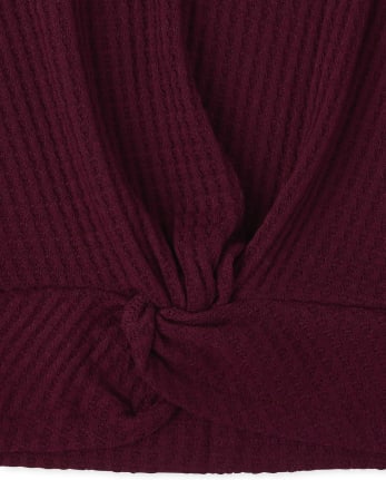 Top de suéter ligero con parte delantera torcida para niñas