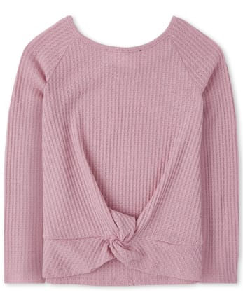 Top de suéter ligero con parte delantera torcida para niñas