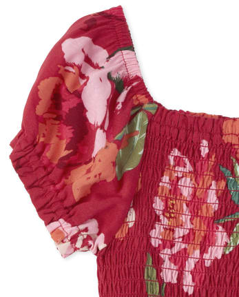 Girls Floral Smocked Romper