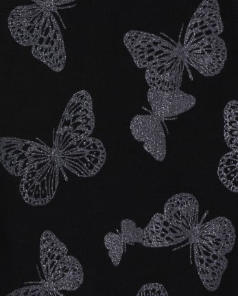 Girls Mix And Match Glitter Butterfly Print Knit Leggings