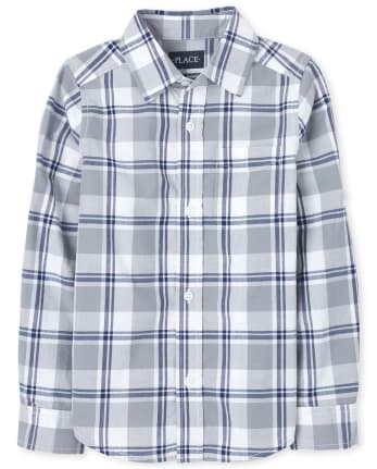 Boys Plaid Poplin Button Down Shirt