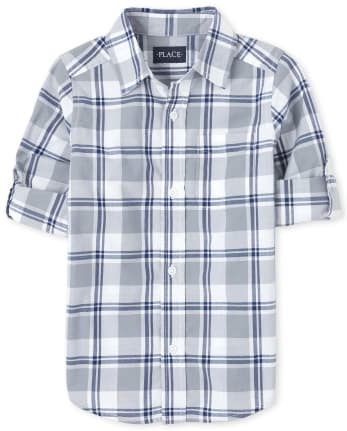 Boys Plaid Poplin Button Down Shirt