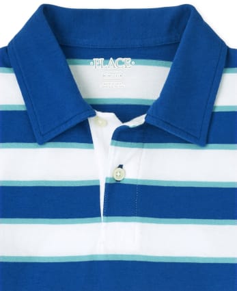 Boys Short Sleeve Striped Polo | The Children's Place - RENEW BLUE