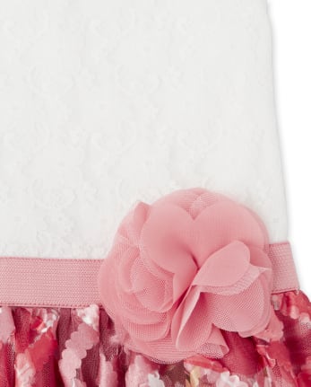 Girls Lace And Floral Knit To Woven Dress
