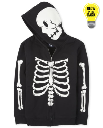 Unisex Adult Matching Family Halloween Glow Skeleton Sherpa Zip Up Hoodie