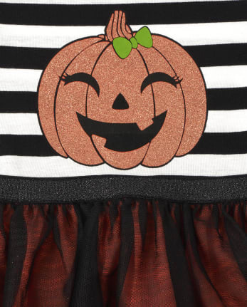 Baby And Toddler Girls Halloween Glitter Pumpkin Knit To Woven Dress