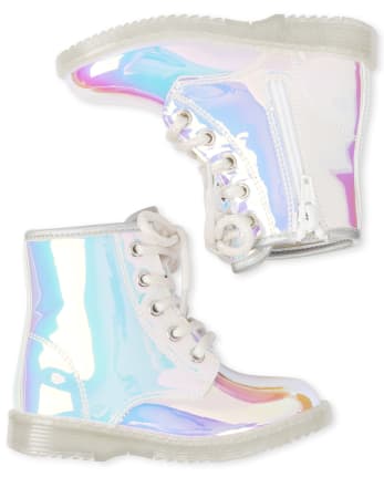 Toddler Girls Holographic Lace Up Booties