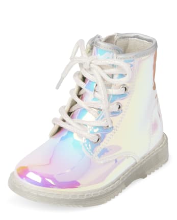 Toddler Girls Holographic Lace Up Booties