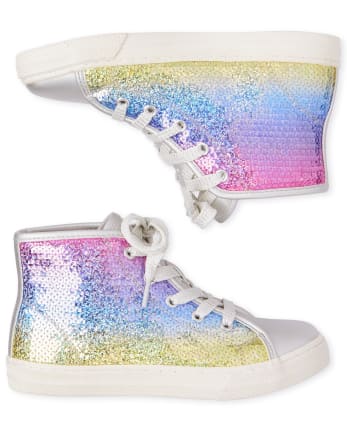 Childrens trainers Girls Rainbow sequin canvas Hi-tops CLEARANCE 
