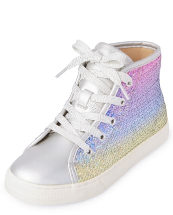 Girls Rainbow Sequin Hi Top Sneakers
