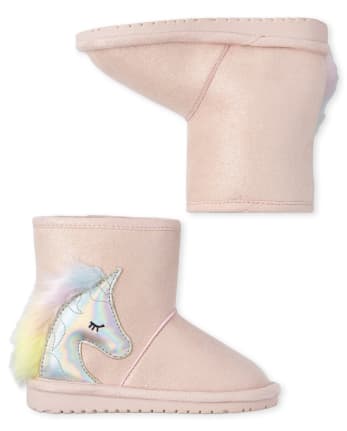 Botas de gamuza sintética con unicornio para niñas pequeñas