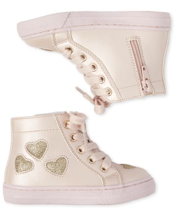 Zapatillas altas con corazones brillantes para niñas pequeñas