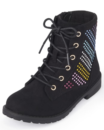 Girls Rainbow Jeweled Lace Up Boots