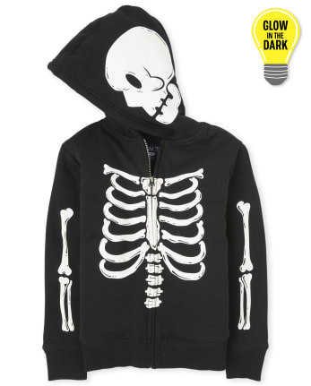 Unisex Kids Matching Family Halloween Glow Skeleton Sherpa Zip Up Hoodie