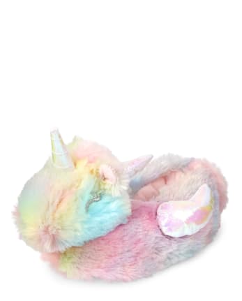 Pantuflas de piel sintética de unicornio arcoíris para niñas pequeñas