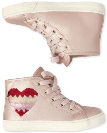 Zapatillas altas con diseño de corazón y lentejuelas para niñas