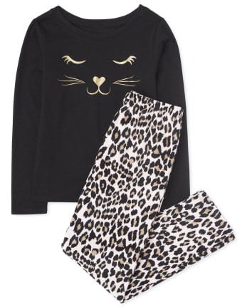 Girls leopard pajamas clearance