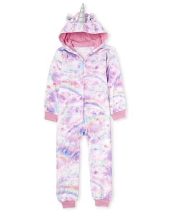 Pijama de una pieza a juego de forro polar con nubes de unicornio para mamá y yo para niñas