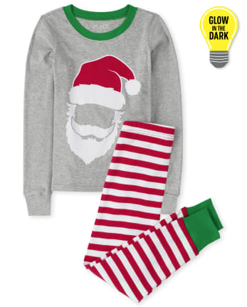 Unisex Kids Matching Family Glow Santa Striped Snug Fit Cotton Pajamas