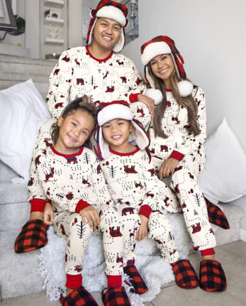 Unisex Kids Matching Family Christmas Long Sleeve Winter Forest Snug Fit  Cotton Pajamas