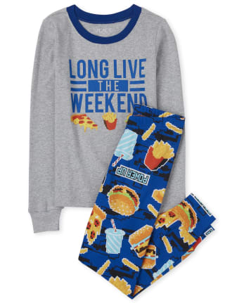 Boys Weekend Snacks Snug Fit Cotton Pajamas