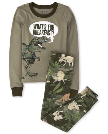 Boys Dino Breakfast Snug Fit Cotton Pajamas