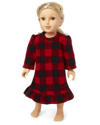 Doll Matching Family Bear Buffalo Plaid Fleece Nightgown