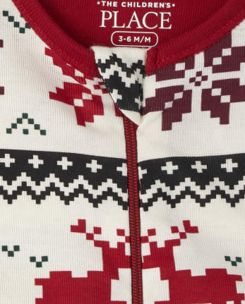 Baby And Toddler Matching Family Reindeer Fairisle Snug Fit Cotton One Piece Pajamas