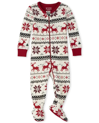 Baby And Toddler Matching Family Reindeer Fairisle Snug Fit Cotton One Piece Pajamas