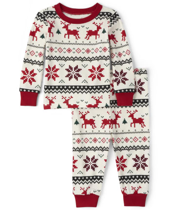 Baby And Toddler Matching Family Reindeer Fairisle Snug Fit Cotton Pajamas - SNOW