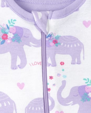 Baby And Toddler Girls Elephant Snug Fit Cotton One Piece Pajamas