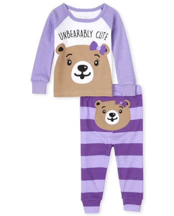veterano Coherente Actor Pijama de algodón de manga larga con diseño de oso para bebés y niñas  pequeñas | The Children's Place - VERY VIOLET