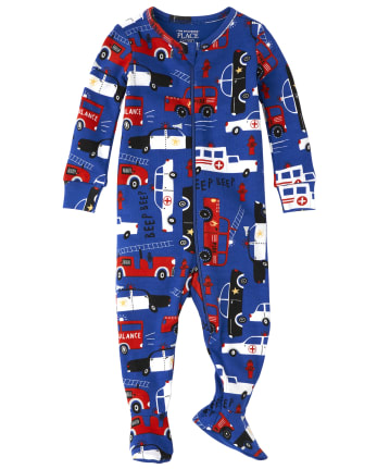 Pijama de una pieza de algodón con ajuste ceñido de policía para bebés y niños pequeños