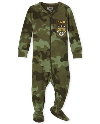 Pijamas de una pieza de algodón ajustados con estampado de camuflaje para bebés y niños pequeños