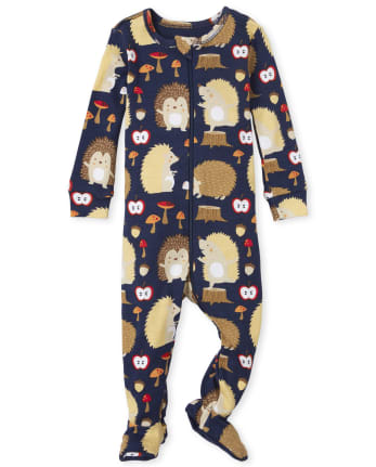 Pijama de una pieza algodón con estampado de erizo de manga larga para bebés y niños pequeños | The Children's Place - THUNDER BLUE