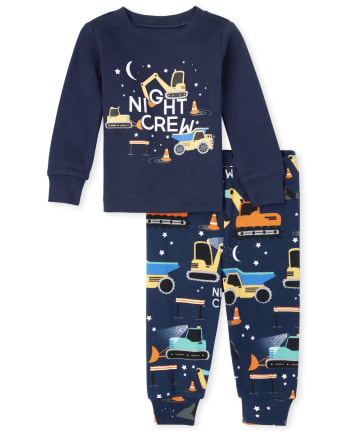Pijamas de algodón ajustados con cuello redondo nocturno para bebés y niños pequeños