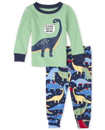 Pijama De Algodon Con Ajuste Cenido De Dinosaurio De Manga Larga Para Bebes Y Ninos Pequenos The Children S Place