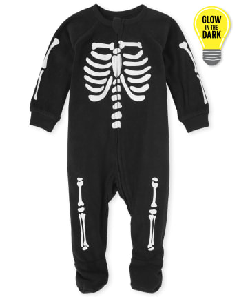 Baby And Toddler Matching Family Halloween Glow Skeleton Fleece One Piece Pajamas