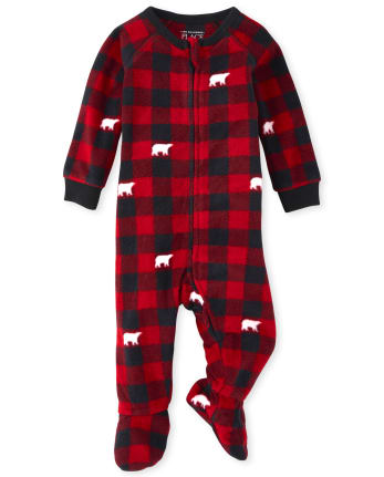 Unisex Baby And Toddler Matching Family Christmas Long Sleeve Bear Buffalo  Plaid Fleece Footed One Piece Pajamas