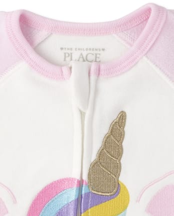 Pijamas de una pieza de forro polar con cara de unicornio para bebés y niñas pequeñas