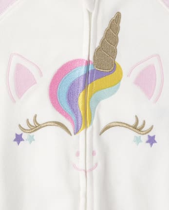 Pijamas de una pieza de forro polar con cara de unicornio para bebés y niñas pequeñas