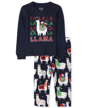 Unisexe Bebe Et Enfant En Bas Age Correspondant Famille A Manches Longues Festif Lama Ajuste Haut En Coton Et Pantalon Polaire Pyjamas The Children S Place