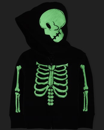 Unisex Baby And Toddler Matching Family Halloween Glow Skeleton Sherpa Zip Up Hoodie