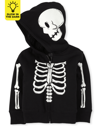 Unisex Baby And Toddler Matching Family Halloween Glow Skeleton Sherpa-Lined Zip-Up Hoodie