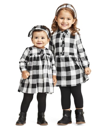 Baby Girls Matching Family Long Sleeve Buffalo Plaid Twill Shirt Dress ...